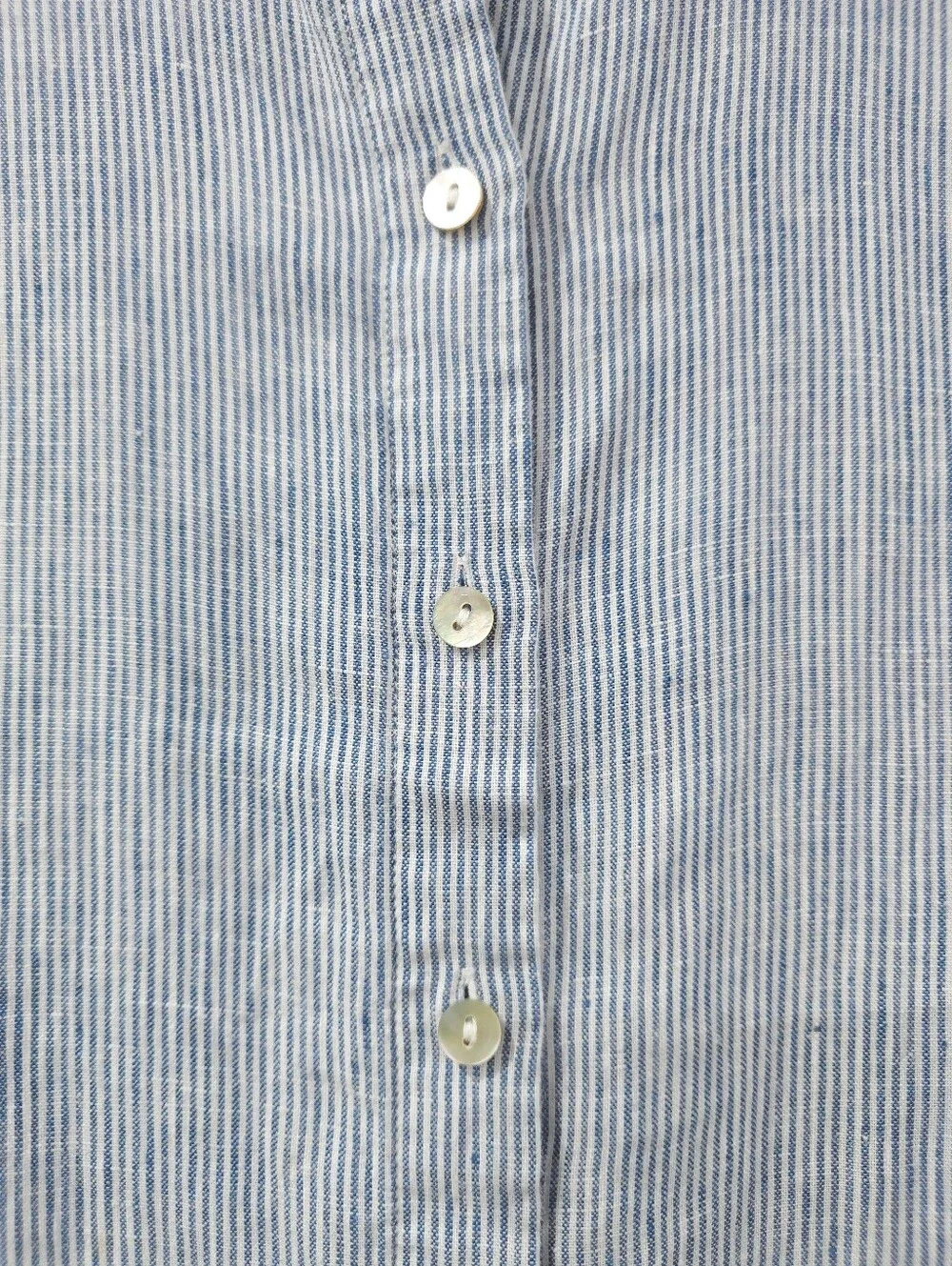 J.Jill Coastal Linen Striped Button Front Shirt with Printed Back Detail